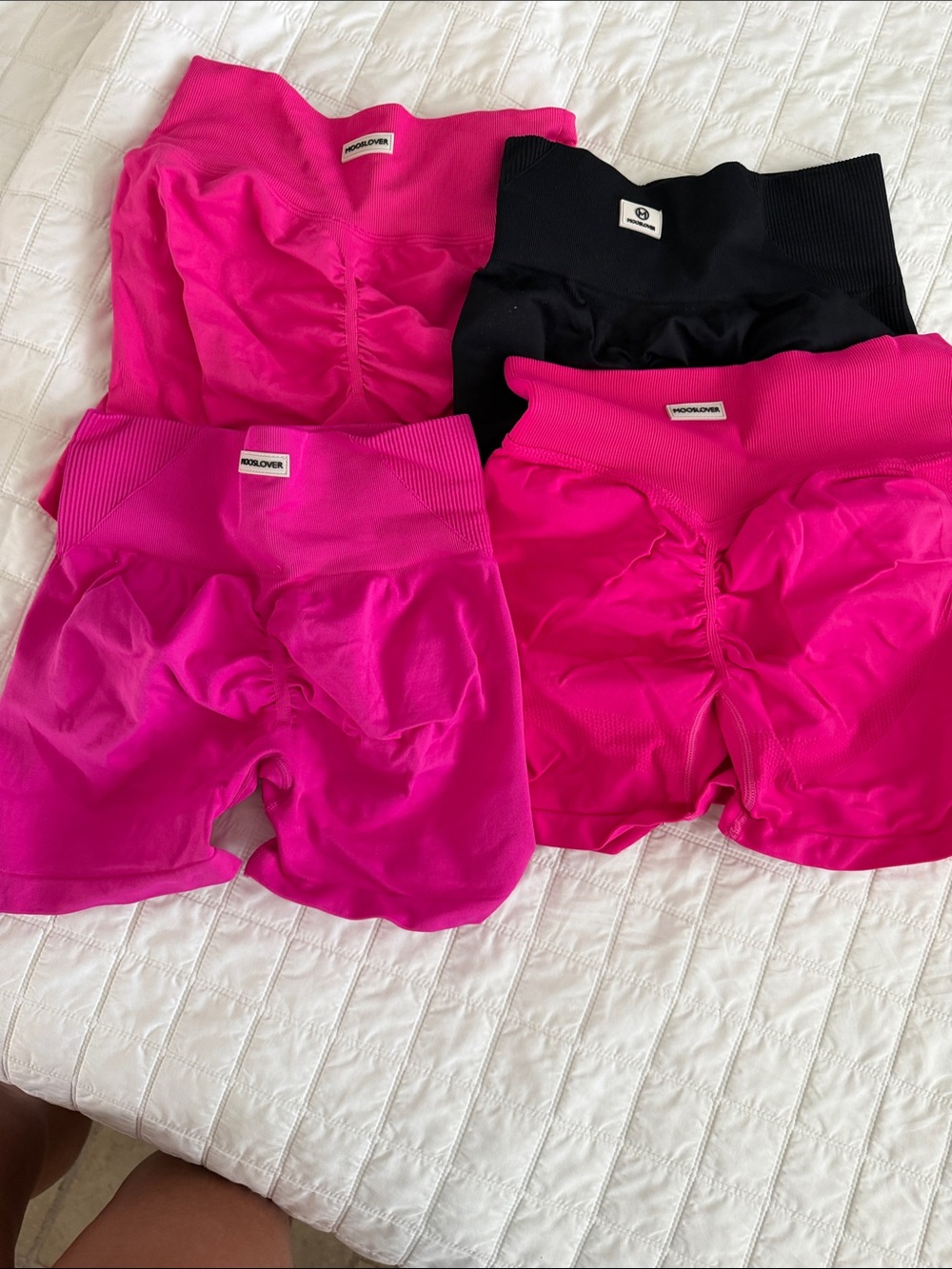 High-Waist Scrunch Bike Shorts - Hot Pink & Black